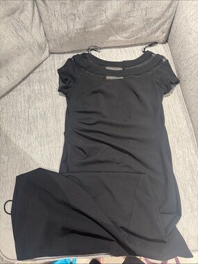 Black Short-Sleeve Wedding Dress with Illusion Neckline